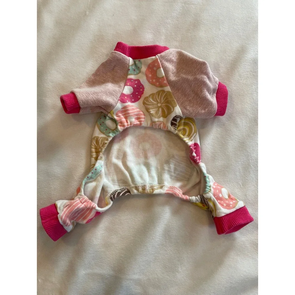 Fitwarm Small Dog Pajamas Pink Donut Print Pet Jumpsuit PJ One Piece Soft Cotton